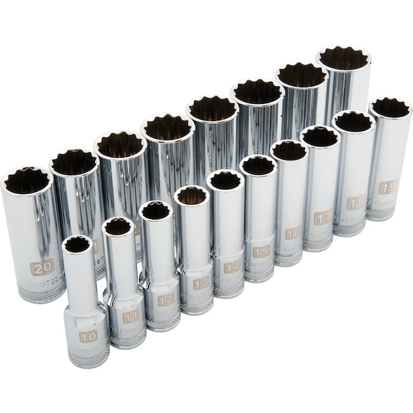 Tools 1/2"Dr 18 Piece 12 Point Deep, Metric Socket Set, 10mm - 27mm